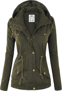 Lock and Love Women's Casual Military Anorak Jacket - Lightweight Detachable Hooded Safari Utility X-Large Wjc643_olive