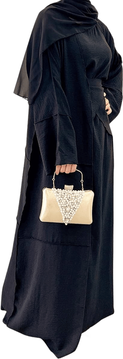 Women's Muslim Abaya Dress Three Pieces Set Islamic Prayer Robe Open Front Flowy Maxi Cardigan Dress Black Medium