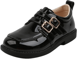 Unisex Comfy Patent Leather Shoes Boys Waterproof Flat Oxford Shoes with Double Hook and Loop Cute Daily Shoes 11.5 Little Kid Black