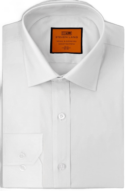 Steven Land Men's Signature Slim fit Dress Shirt, Long Sleeve, 100% Cotton, Available Big and Tall White 15" Neck 32"-33" Sleeve