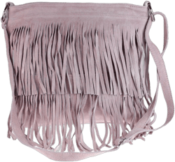 Girly HandBags Womens Suede Fringe Shoulder Bag Crossbody Slouch W 32, H 29, D 4 cm (W 13, H 12, D 2 in) Light Pink