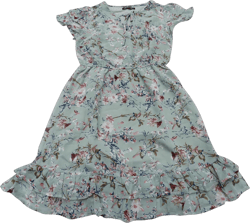 Allegra K Women's Ruffle Sleeve Self-Tie V Neck Above Knee Ruffled A-Line Floral Chiffon Dress Large Light Green