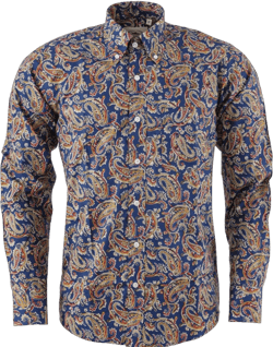 Relco Mens Long Sleeve Paisley Print Shirt Navy Blue
