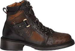Cuadra Men's Bootie in Genuine Ostrich Leather Brown with Zipper and Laces 4J08A3 8.5 Brown