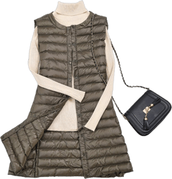 Flygo Women's Lightweight Button Up Quilted Mid-Long Packable Puffer Vest Waistcoat Gilet Jackets Small Army Green