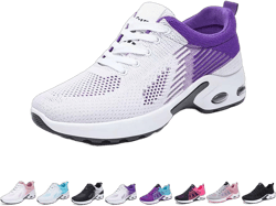 Women Orthopedic Sneakers Stylish Walking Shoes, 2025 New Air Running Shoes, Non Slip Walking Sneakers, Mesh Air Cushion Sneakers for Gym Workout Sports 8.5 E-purple+white