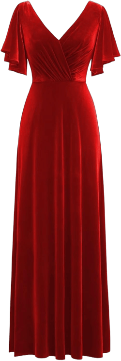 Flutter Sleeve Velvet Bridesmaids Dresses V Neck Women Wedding Long Bridesmaid Dresses for Fall 16 Red