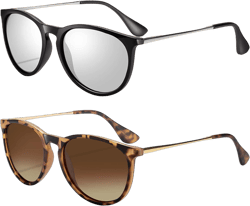 CHBP Sunglasses Womens Men Polarized UV Protection Trendy Vintage Retro Round Mirrored Lens Sunglasses For Women C-2pack-black Frame Silver Lens+leopard Frame Brown Lens multicolor