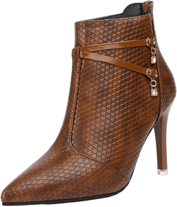 AUNTHUI Women'S Fleece Leather High Heel Ankle Boots,Winter Warm Fashion Rhinestones Casual Walking Non-Slip Back Zipper Pointed Toe Stiletto High Heel Dress Ankle Boots 7 Brown