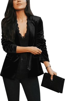 Women's Velvet Suit Blazer Jacket Casual Office Work Long Sleeve Button Pockets Tailored Jacket Coat Blazer Black X-Large