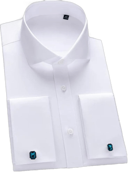 Men's Cotton French Cuff Shirt Long Sleeve Business Formal Male Dress Cufflink Shirts X-Small White
