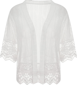 Women Solid Color Lace Cardigan Open Front Shrug Hollow Patchwork Sheer Short Sleeve Bolero Cover-Up Blouse Tops X-Large White