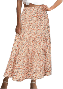 2024 Fashion Bohemia Maxi Skirts for Women Lightweight Floral Print Beach Skirt Lady Flowy Ruffle Hem Long Skirt Large Orange