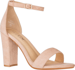 ILLUDE Women’s Open Toe Ankle Strap Chunky Block High Heel - Formal, Wedding, Party Classic Heeled Sandals - Ruby 9 Nude Suede