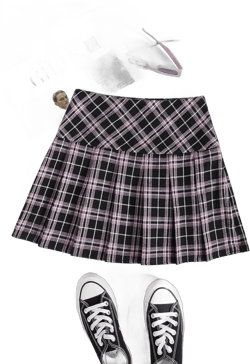 WDIRARA Women's Casual Plaid High Waist Pleated A-Line Uniform Mini Skirt Large Black and Pink