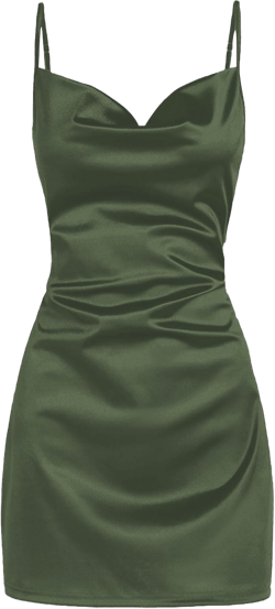 ZAFUL Women's Satin Sleeveless Spaghetti Strap Mini Dress Sexy Slip Cowl Neck Silky Cocktail Party Dresses 1-army Green Medium