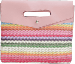 Tote Bag for Women, Straw Clutch Purses, Pink Purse, Leather Carry Handle Envelope Package, Bohemian Colorful Hand Knitting Handbags, Beach Bag Suitable for Beach, Travel, Daily Matching (Pink)