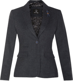 Women's Tweed Navy Blue Herringbone Classic 1920s Formal Wool Tailored Blazer with Elbow Patches 14
