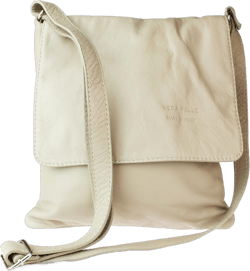 Girly HandBags Womens Italian Soft Leather Cross Body Messenger Bag Vera Plelle Shoulder Bag Flap Zipper W 23, H 28, D 2 cm (W 9, H 11, D 1 inches) Beige