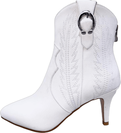 Frankie Hsu Women's Embroidered Western Cowboy Boots Ankle High Stitching Blue Denim Almond Medium Heeled Kitten Heel Fashion Retro Silver U-Shaped Buckle Classic Wide Ankle Big Size Pull-On Bootie 10 White