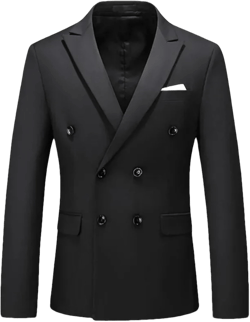 Men's Casual Business Blazer Fashion Double Breasted Formal Business Suit Jacket 4X-Large Black