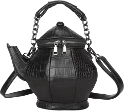 ZiMing Teapot Shape Handbags Purse Women Vegan Leather Crossbody Bags with Chain Handle Stylish Satchel Handbag Black