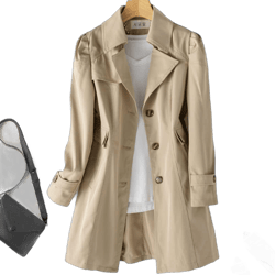 Autumn Trench Coat Woman Single-Breasted Mid-Long Women Trench Coat Overcoat Windbreaker 3X-Large Khaki