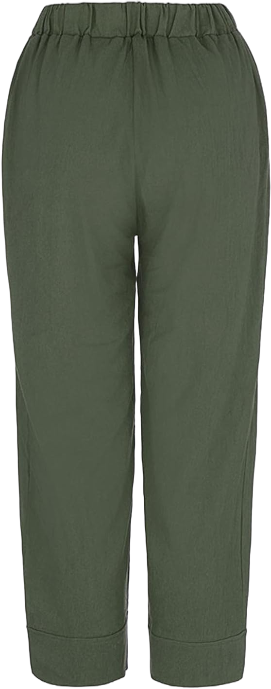 HGps8w Women's Plus Size Cotton Linen Pants Casual Tapered Harem Capris Summer Loose Fit Baggy Ankle Trousers with Pocket X-Large 01 Army Green