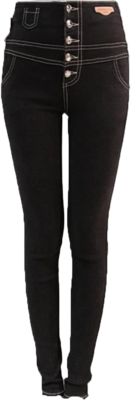 Women's High Waist 5 Button Jeans Classic Retro Skinny Denim Pants Solid Color Slim Fit Tapered Leg Casual Jean XX-Large Black 2