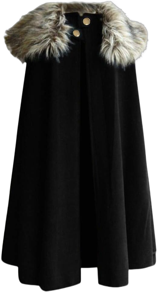 Cloak Coat for Men, Mens Winter Warm Gothic Wool Faux Fur Collar Long Cape Cloak Vintage Coat Irregular Hem Hoodie Small Black