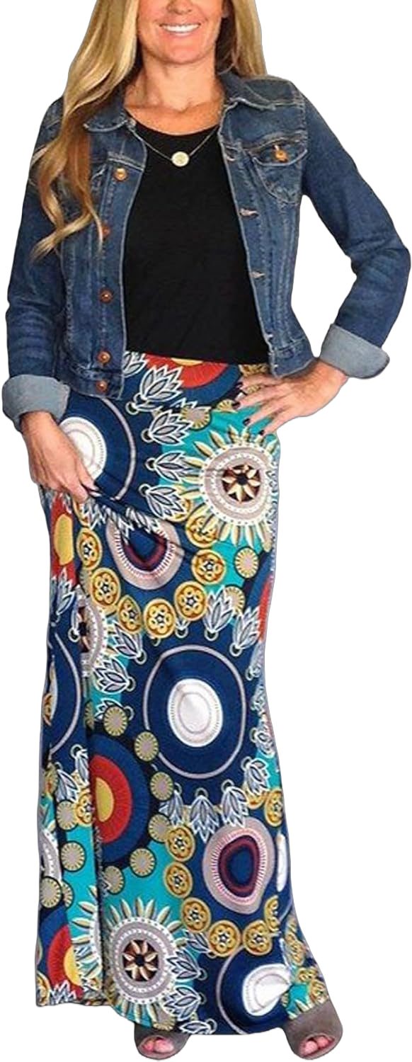Women's Bohemian Print Long Maxi Skirt X-Large C-flower
