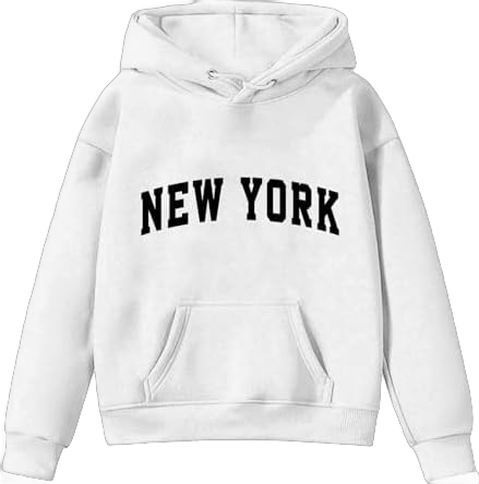 Toddler Baby Girl Birthday Outfit New York Print Hooded Sweater Long Sleeve Stretch Unisex Fall Shirts Birthday Gift 4-5 Years Z05-White