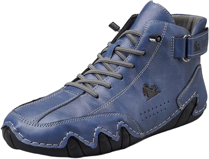 Recyphi Men's Unisex Suede Velcro High Boots Soft Casual Leather Boots Lace-Up Anti Slip Walking Shoes 10.5 Blue