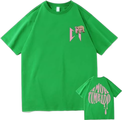 NEGOVORI Natanael Cano Amor Tumbado Cotton T-Shirt, Pink CT Sloth Print, Short Sleeve Tee for Men's and Women's Medium Green