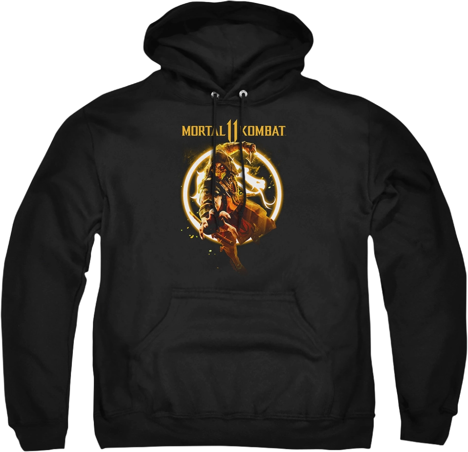 Mortal Kombat 11 Scorpion Flames Unisex Adult Pull-Over Heather Hoodie, 4X-Large, Black