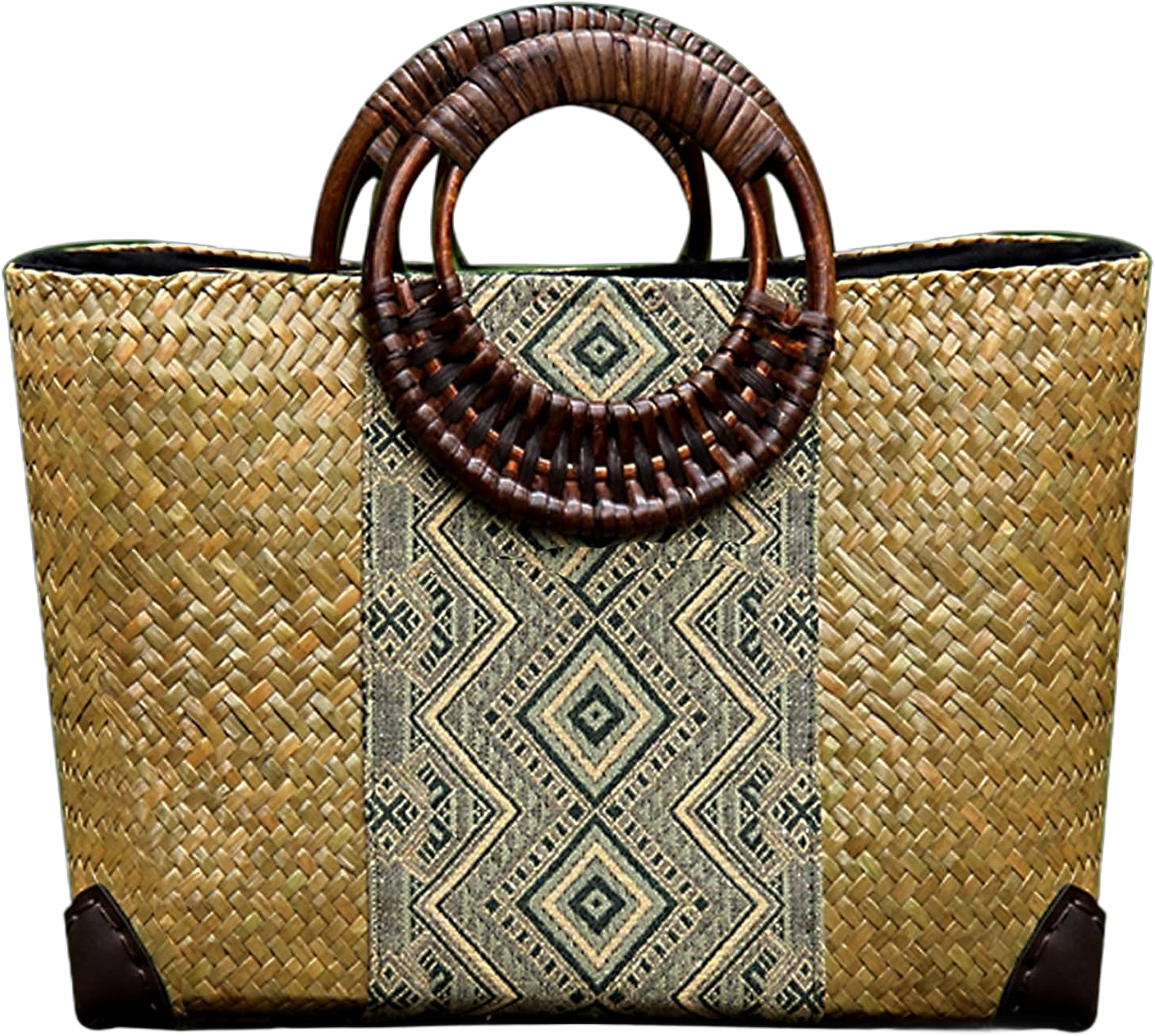 Straw Bag, Summer Beach Handmade Rattan Tote Bag, Large Straw Woven Handbag, Boho Retro Rattan Bag for Women Vacation Beach Travel (Natural)