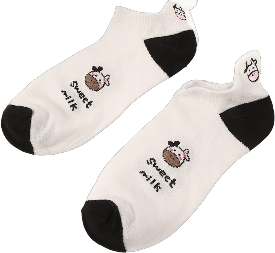 1 Pair Socks, Funny Women Socks, Trendy Cotton Hosiery, Cow Print Socks, Black White Short Sock, Casual Ankle Socks(B), (AMX2Z063F1US)