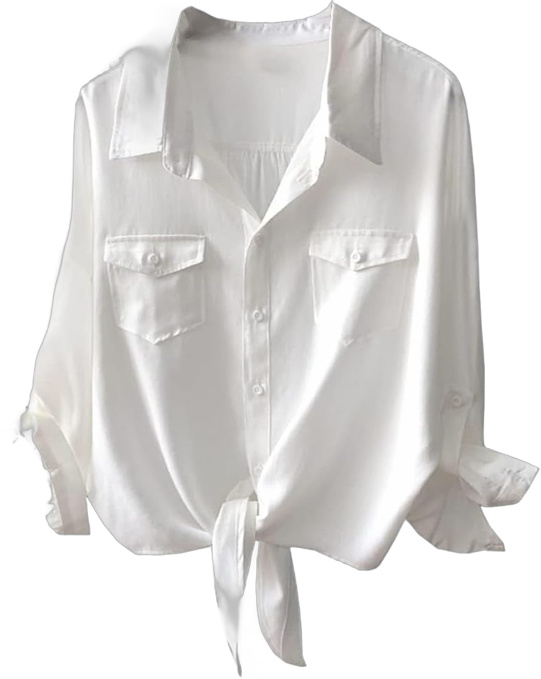 Womens Button Down V Neck Shirts 3/4 Sleeve Tie Front Loose Office Business Shirt Blouse Summer Casual Tops Medium White