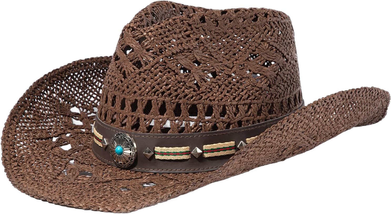 ANDORRA Men & Women's Woven Straw Cowboy Hat Wide Brim Western Cowgirl Hat