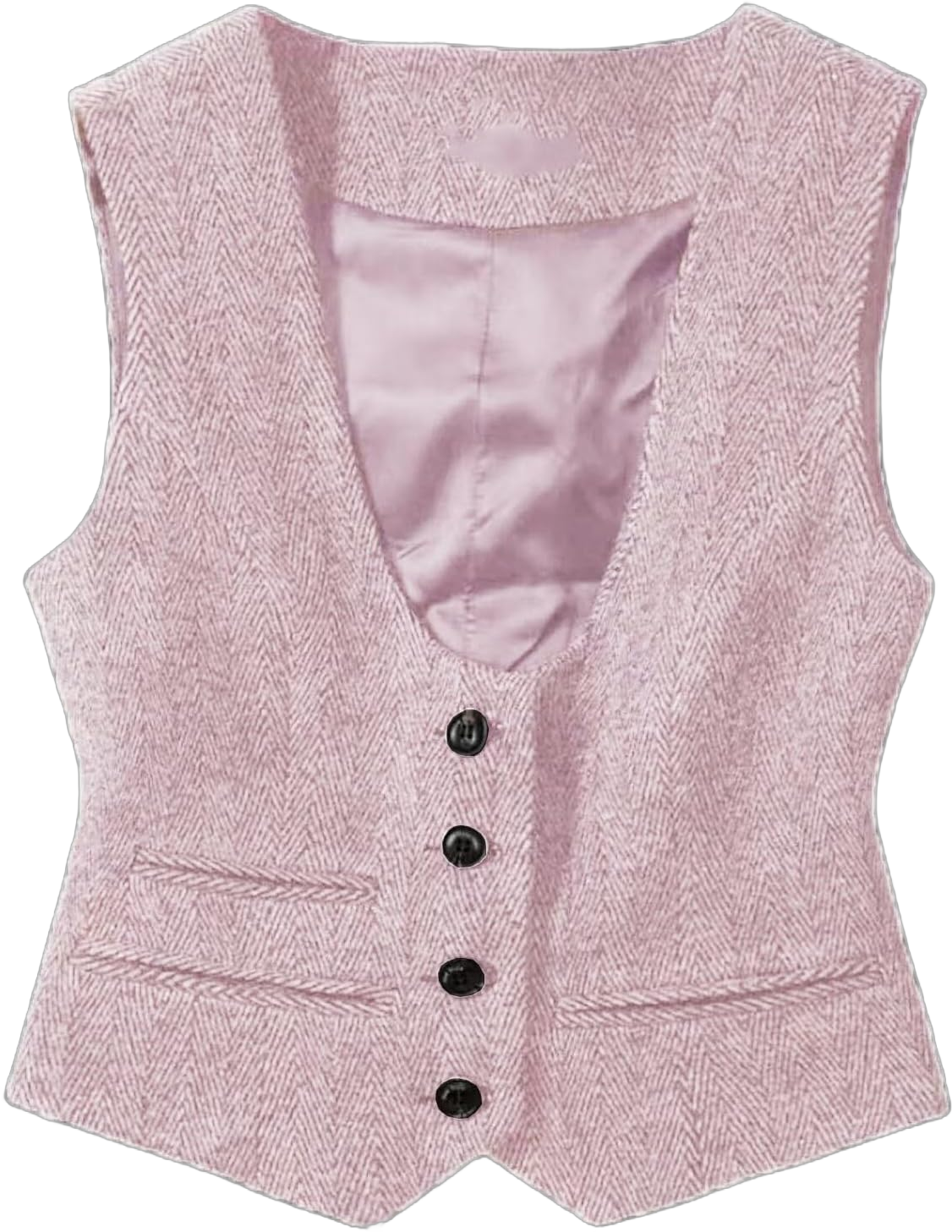 Womens Vintage Waistcoat Herringbone Tweed Button Down Casual Dressy Suit Vest Large Pink