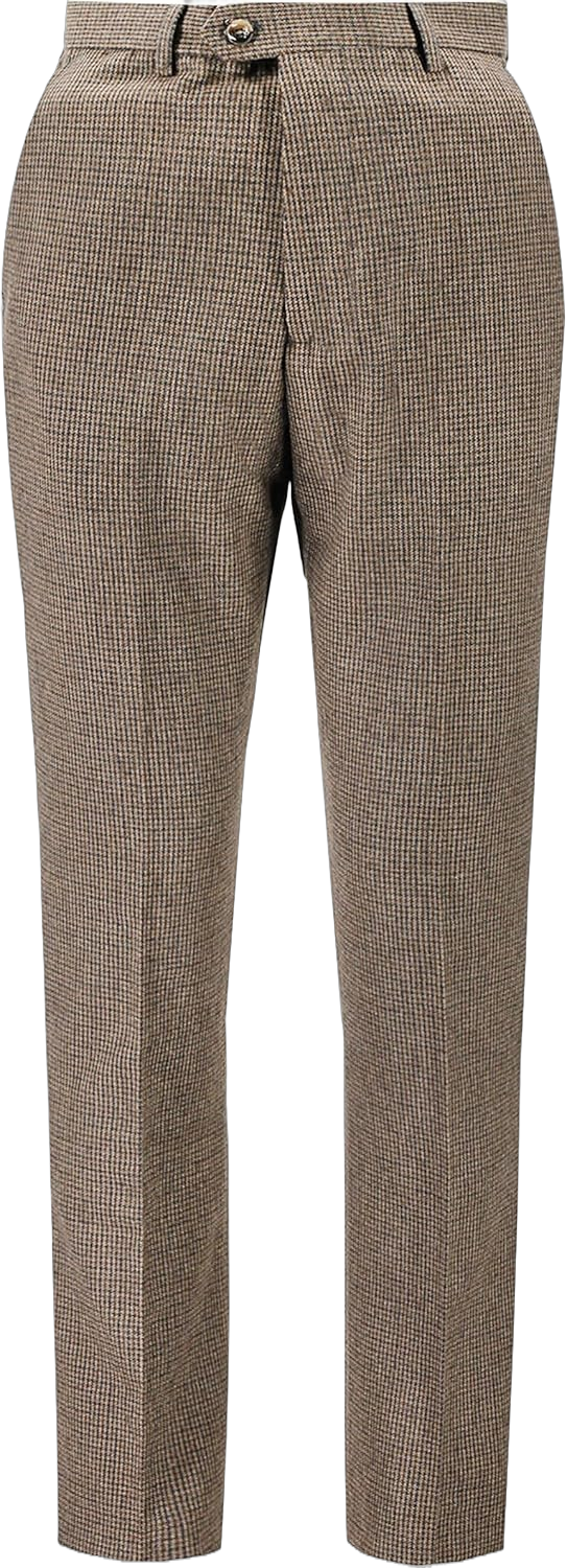 Men’s Houndstooth Tweed Trousers Classic Wool Blend Tailored Fit Suit Pants 38 Brown