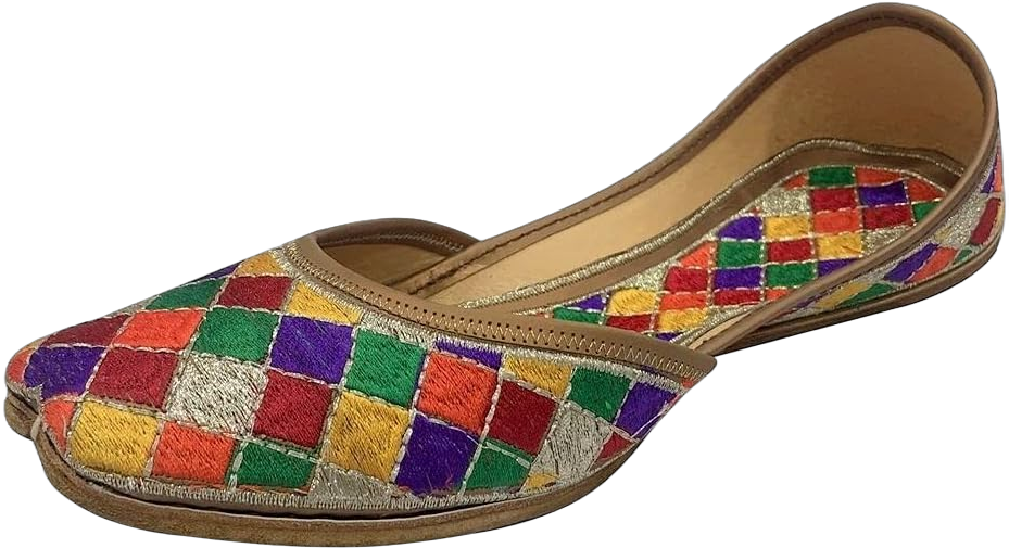 Punjabi Jutti for Women Multicolor Phulkari Ethnic Handmade Shoes Flat Mojari Beaded Traditional Jooti 9.5 Multicolor