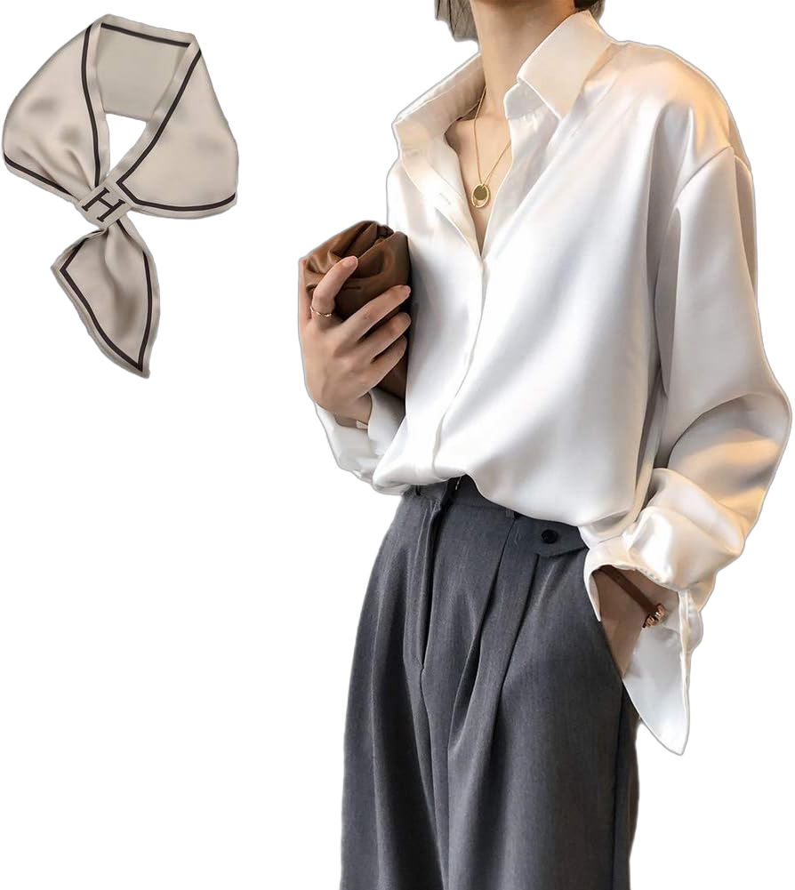Pantete Womens Satin Silk Button Down Shirt Long Sleeve Casual Office Blouse Top Breathable & Silky