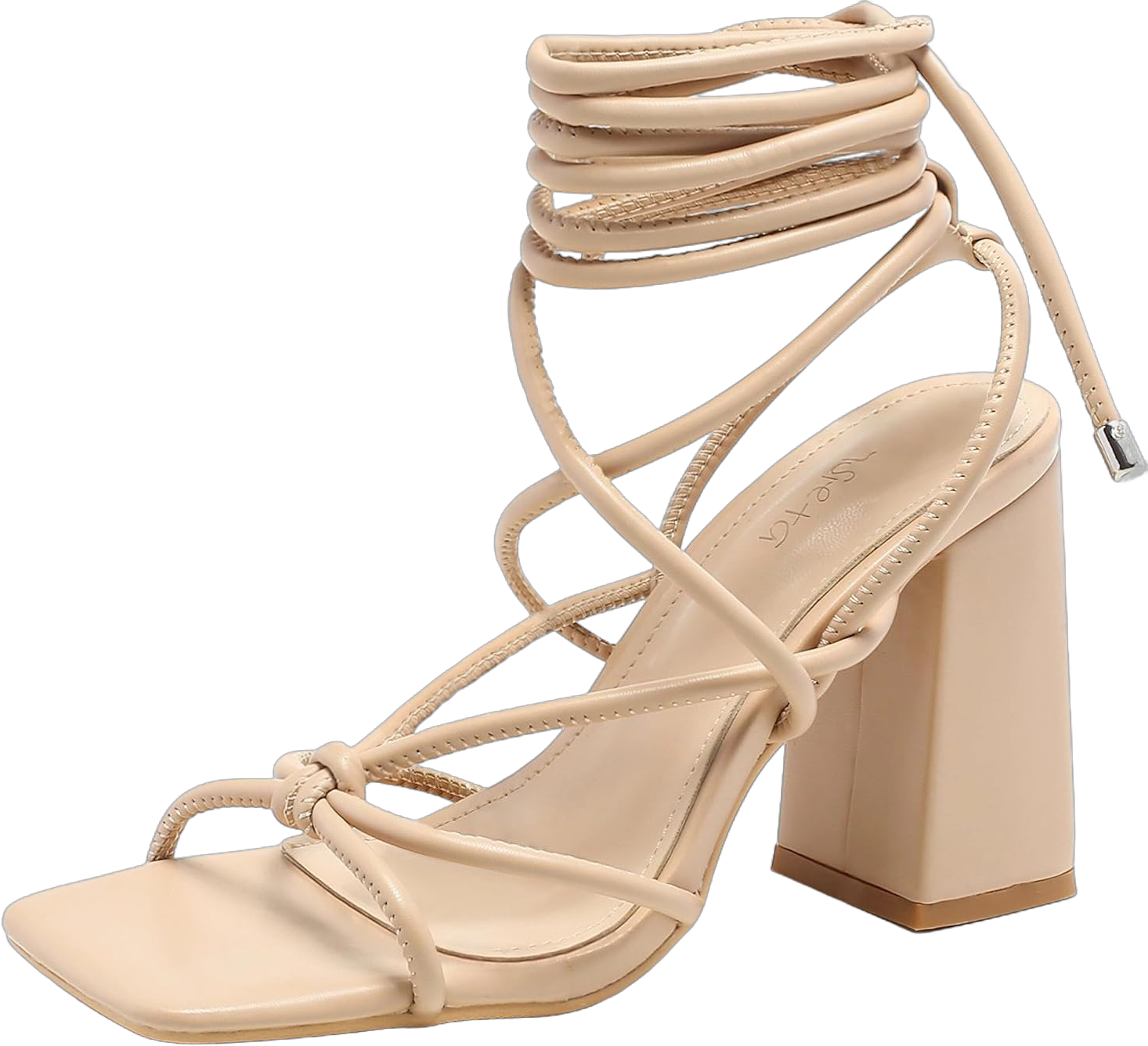 Womens Strappy Heels Lace Up Chunky Heel Sandals, Cute Block Heel Wrap Sandals for Women Dressy Sexy with Square Toe