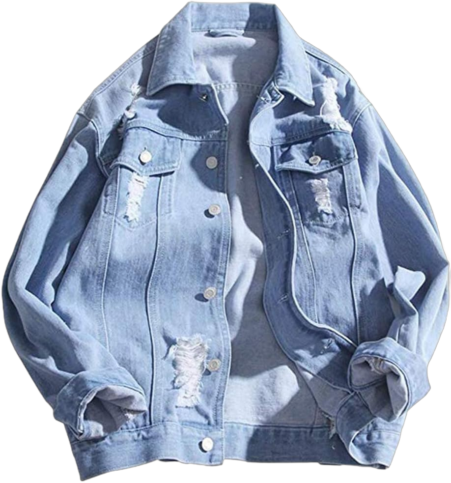 LifeHe Men's Distressed Ripped Denim Jacket Button Down Trucker Jean Coat