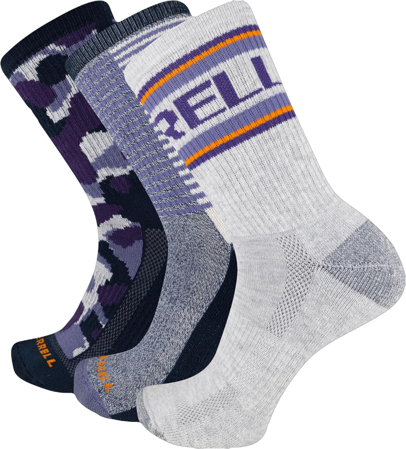 Merrell Men's and Women's Recycled Everyday Half Cushion Socks - 3 Pairs - Breathable Hiking Socks Medium-Large Crew - Navy Assorted