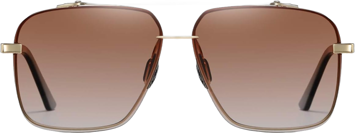 Square polarized sunglasses for men - Oversized Aviator Metal Frame - Gradient UV Protection Lenses Gold | Brown Gradient