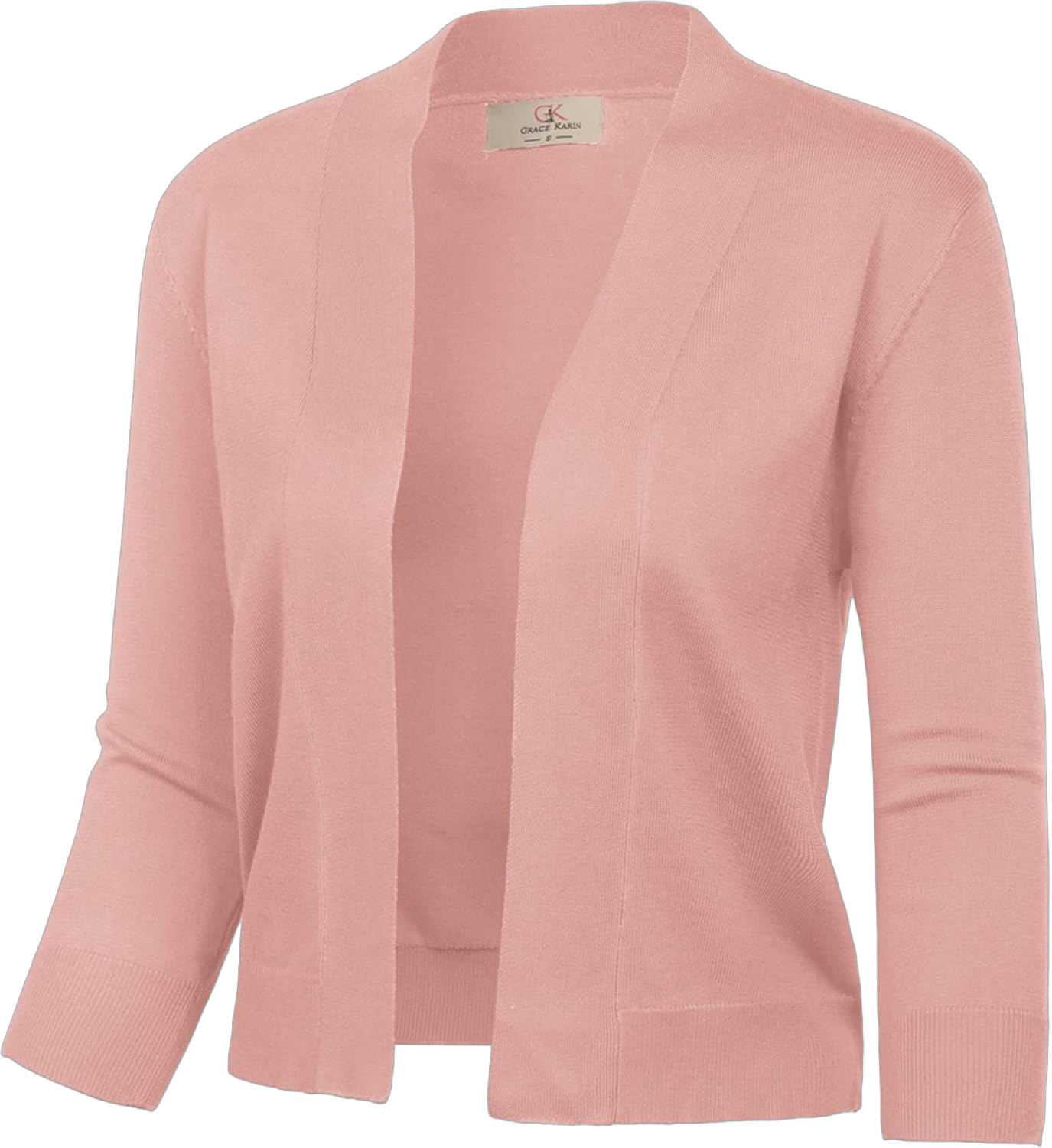 GRACE KARIN Women's 3/4 Sleeve Knit Cropped Cardigan Sweaters Open Front Bolero Shrugs Coat Tops S-3XL XX-Large Light Pink