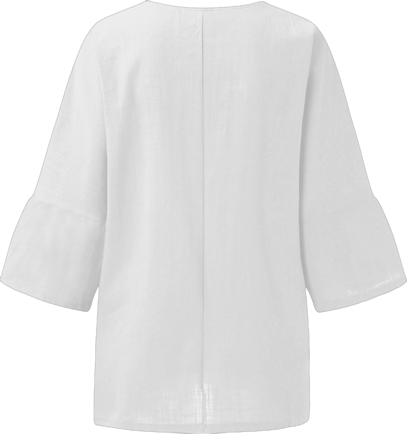 Women Linen Tunic Tops Casual 3/4 Sleeve T Shirt V Neck Blouse Plain Sweatshirts Ladies Baggy Loose Fit Pullover 5X-Large White