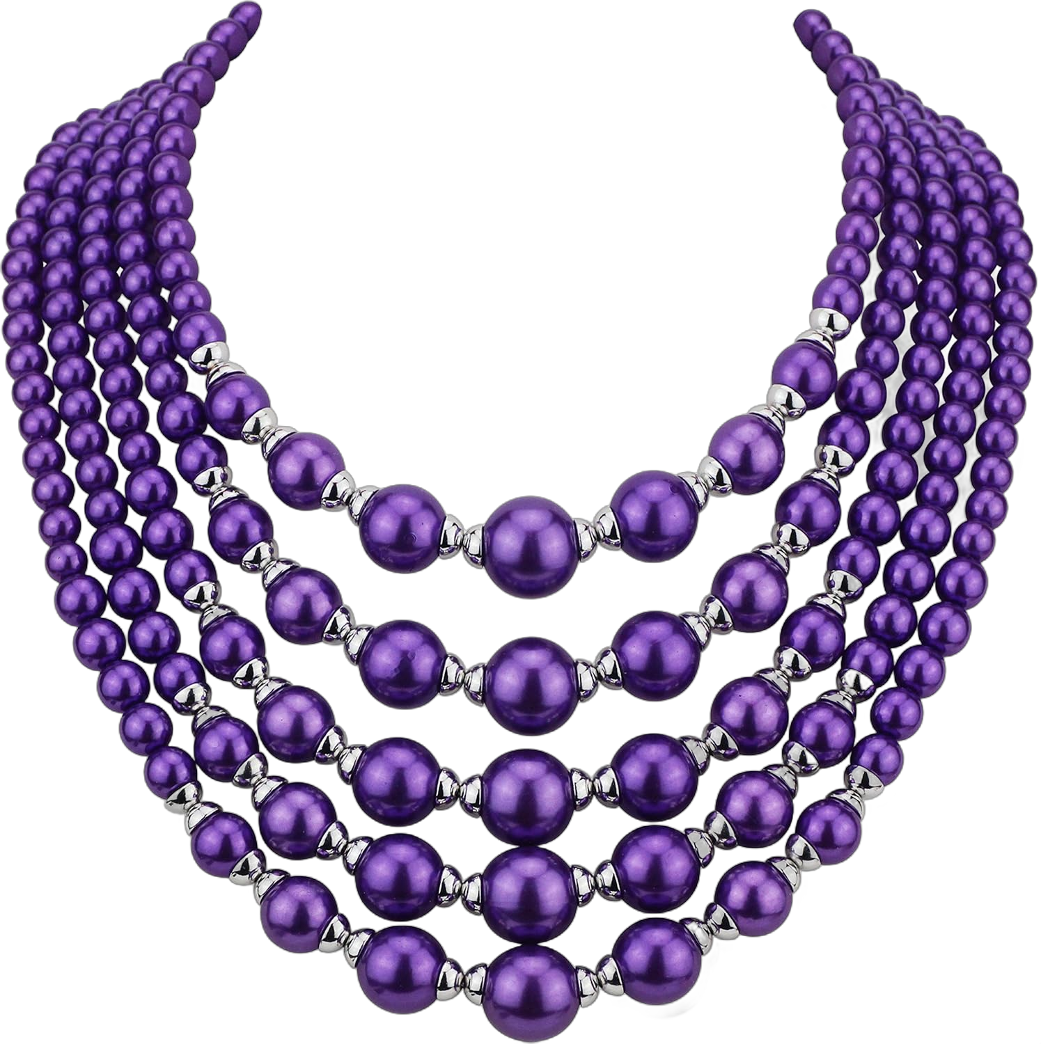 Firstmeet 5-Layer Pearl Bib Vintage Handmade Necklace for Women Purple